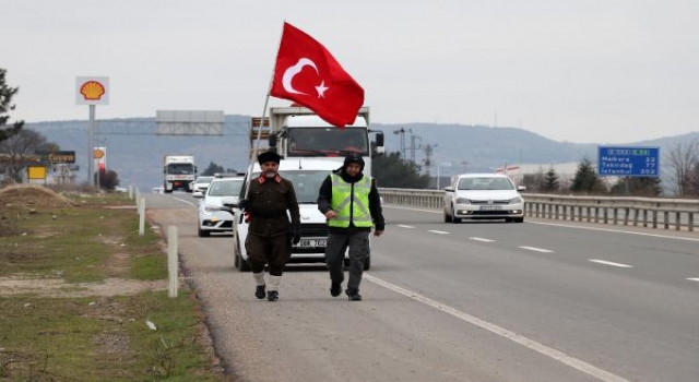 Çanakkale’ye yürüyen gazi torunu, Keşan’da