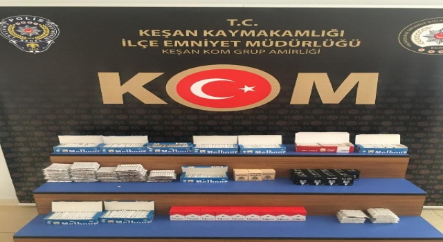 Keşan’da bir iş yerinde 3 bin 600 dolu makaron ele geçirildi