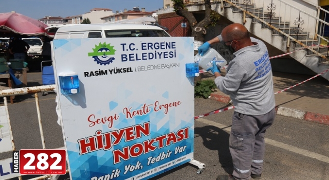 Ergene Belediyesi Dezenfektan Stantlarının Kontrolü ve Dolumunu Yapıyor