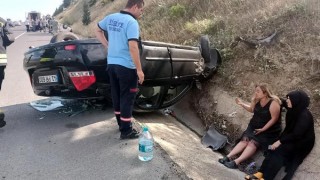 Tekirdağ’da iki araç çarpıştıktan sonra takla attı: 5 yaralı