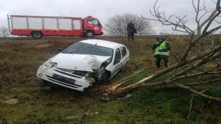 Edirne’de yoldan çıkan otomobil ağaca çarptı: 3 yaralı